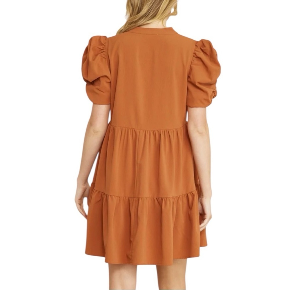 Entro V-Neck Tiered Puff Sleeve Mini Dress With Pockets - Picture 2 of 16